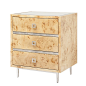 Worlds Away Hyde 3 Drawer Burl Wood Side Table With Silver Leaf Accents & Base : Interior HomeScapes offers unique home decor, home furnishings, furniture and accessories online. Visit our online store to order your home decor today. Free Shipping.