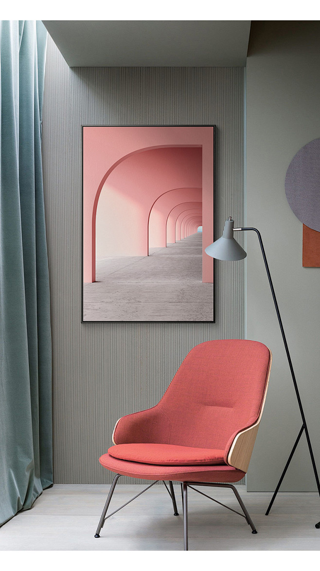 粉色长廊 现代建筑装饰画简约摄影壁画客厅...