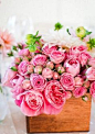 Pink, romantic, beautiful! #flowers #arrangement #wedding #roses