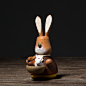 德国原产Christian Ulbricht木质手工复活节带宝宝的兔子