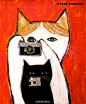 绘画｜Pepe Shimada画的猫有着不同的花色和脸孔，更有趣的是，每只猫都一本正经的做着人做的事情！洗头、喝茶、骑马、弹吉他、潜水、打碟……Pepe十分喜欢在旅行中作画，却也在作画中旅行。办过许多画展，出版过书和唱片，这一切都和猫有关。60张吐血多图：http://t.cn/8sHVs4h http://t.cn/zQDjyDH