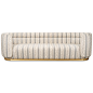 Santorini Sofa in Textured Fabric : Introducing the Santorini Sofa in Textured Fabric. This artistic sofa is defined by smooth curves, clean lines, and a high curving arm and backrest. A touch of beauty is delivered in a 3" brushed brass toe kick. Tr