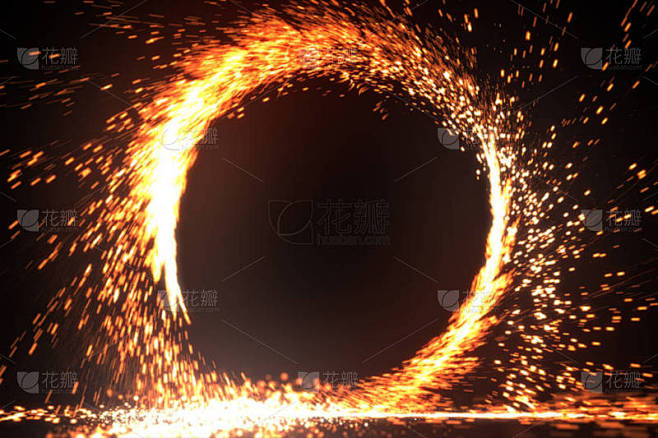 燃烧的火火焰烟花抽象的火环。火花火圈模式...