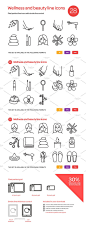 健康和美容系列的图标 Wellness and Beauty Line Icons Set