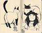画师Emi Lenox在速写本上以自家猫主子为主角的小插画，圆滚滚的好想摸一把！画师主页：O网页链接