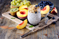 General 2048x1373 food spoon fruit blueberries peaches grapes kiwi (fruit) oatmeal mint