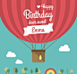 卡通热气球生日背景矢量素材，素材格式：AI，素材关键词：生日,热气球