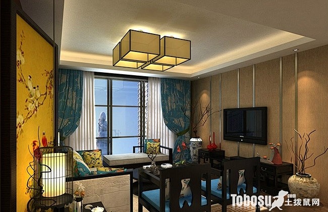 2013新中式温馨客厅室内装修—土拨鼠装...