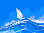 White sailing yacht kit8 flat vector illustration waves sea floating boat yacht sailing