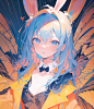 Anime 2560x2987 anime girls AI art digital art blue hair anime vertical bunny ears bow tie blue eyes heart bunny girl