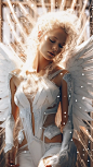 a beautiful angelic angel with white wings, textured, character design, glitter, cinematic lightning, epic fantasy, intricate detail, sacred geometry, detail, photography, professional photo, 8k, printed on Moab Entrada Bright White Rag 300gsm, Leica M6 T