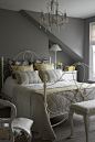 Gray bedroom with yellow accents