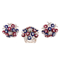 CARTIER Tremblant Diamond Ruby Sapphire & Wht Gold Ring Earrings