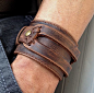 Brown Real Leather Bracelet, bangle Bracelet ,leather bracelet Cuff,wrap bracelet,Steampunk wristband, Men Bracelet.: 