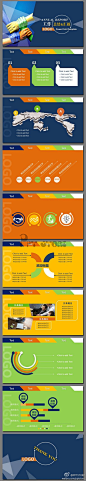 彩色导航商务PPT模版，配色明快干练，有设计有内容。适用于工作总结汇报、商务策划等演示使用。 #经典# #平面# #色彩#