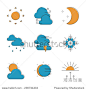 Abstract icons of local current weather conditions, including temperature, rain, wind speed, cloud, atmospheric pressure. Unusual flat design line icons set unique art vector illustration concept.-自然,符号/标志-海洛创意（HelloRF） - 站酷旗下品牌 - Shutterstock中国独家合作伙伴