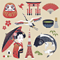 日本招财猫旅行文化旅游美食特色景点地图建筑海报AI矢量分层素材