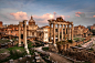 Roman Forum (Foro Romano) and Ruins of Septimius Severus Arch and Saturn Temple at Sunset, Rome, Italy