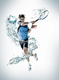 ministry of sports (brazil) // digital art : Magneto Fotografia (photo studio) shot the athletes and then asked me to illustrate the water fluids based on water splash pics. Every composition is a mix of about 70 different splash photos.Photographer: Vini
