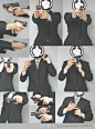 【手持枪/射击的姿势参考】 左右手持枪姿势参考，（*特别注意：左手射击的姿势是错误的，第4P）via：Kitajima的绘画研究所