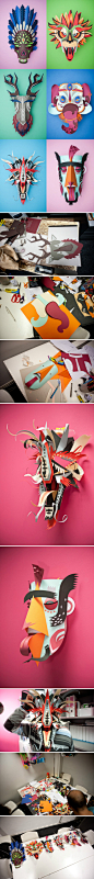 比利时INK studio设计工作室，Graphical Carnaval图形狂欢节创意面具剪纸造型设计。