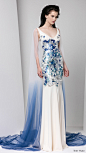 tony ward fall 2016 rtw sleeveless v neck thick straps evening gown illusion ombre cape