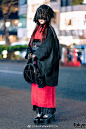 #原宿街拍# Japanese Vintage Kimono Gothic Street Style w/ Veil Headdress, Lace Gloves, Platforms & Kill Star Bag O网页链接 ​​​​