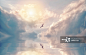 Bird Flying over Sun Rays_创意图片