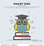 Education banner with smart owl sitting on books. Back to school, graduation or learning themes. Vector illustration. Flat line design.