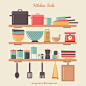 kitchen tools on shelves Free Vector