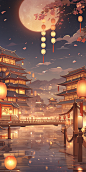 visualdesign_an_asian_style_scene_with_a_moon_and_lanterns_in_t_c4917788-591c-46cd-bc86-e8787c34f43a