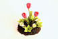 Miniature Plants Polymer Clay Flowers Supplies for Dollhouse, Red Tulips