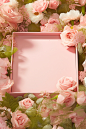 a pink box surrounded by fresh roses and green leaves, in the style of nature-inspired imagery, simplicity, monochromatic color palettes, 32k uhd, lively tableaus, pastel hues, kitsch aesthetic, delicacy of touch