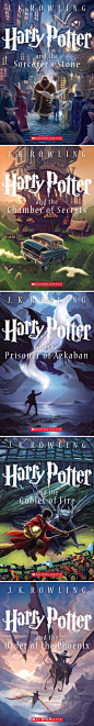 #永远的哈利波特#为纪念《利波特与魔法石》发行15年整，Scholastic出版社推出了全新的HP系列图书封面。New Book Covers For Harry Potter Series Designed By Kazu Kibuishi Revealed. 还有2本没有对外公布，但是下面5副封面已经让很多HP迷很是喜欢了。 你喜欢这个风格和色调么？