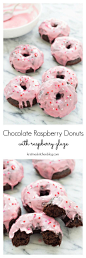Baked donuts that are perfect for Valentine's Day, or any day! Chocolate Raspberry Donuts with Raspberry Glaze: 