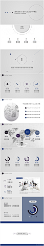 黑灰白蓝极简圆线条时尚简约商务汇报总结展示PPT模板