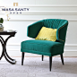 简约现代美式绿色单人沙发软包设计师样板房卧室客厅家具整装定制-淘宝网