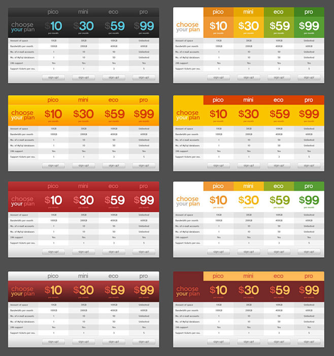 各种彩色的价格表格排列设计psd分层素材...