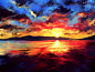 General 3999x3000 artwork landscape mountains sunset clouds painting