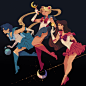 prism power : sailor moon, sailor mercury, sailor mars, fan art