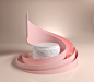 Abstract premium mock up marble podium stage with pink curve and cosmetics, 3d illustration Premium Photo