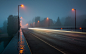 landscapes nature trees night rain cars fog bridges roads street lights rivers 