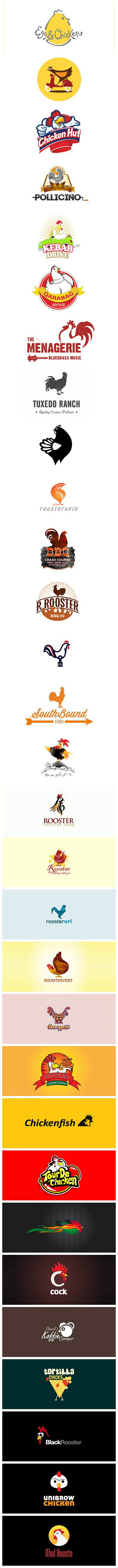 以鸡为主题的创意Logo设计 。

