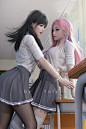 General 1470x2200 3D CG fantasy girl schoolgirl school uniform pink hair purple hair purple eyes