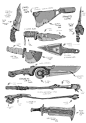 ECHO Weapons Development , Sam Drummond : A few silhouette based designs, working out primitive weaponry for the Echo world.