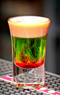 Fallen Froggie made with Melon liqueur, Baileys and grenadine | Drinks