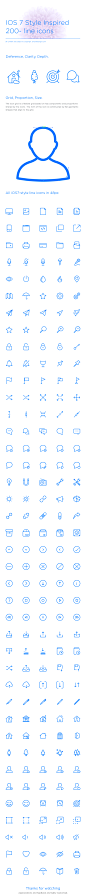 iOS Line icons : iOS7 Style Pack 200- line icons. All icons are designed on a precise grid.