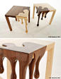 视觉志：这款融化状的“融合桌”（Fusion Tables）采用美国胡桃木和枫木手工制造。卡通般的液体流挂外观，使得家具多了一份诙谐。来自英国设计师 Matthew Robinson 。作品站点>http://t.cn/zWzTS40