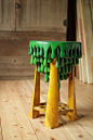 STOOL wood green & yellow painted by daisukeTOU on Etsy