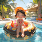 bettyanderson3225_A_little_girl_sits_on_a_swimming_ring_on_a_sw_5e9b3f31-3bdd-4c59-98c0-7ef674baa380